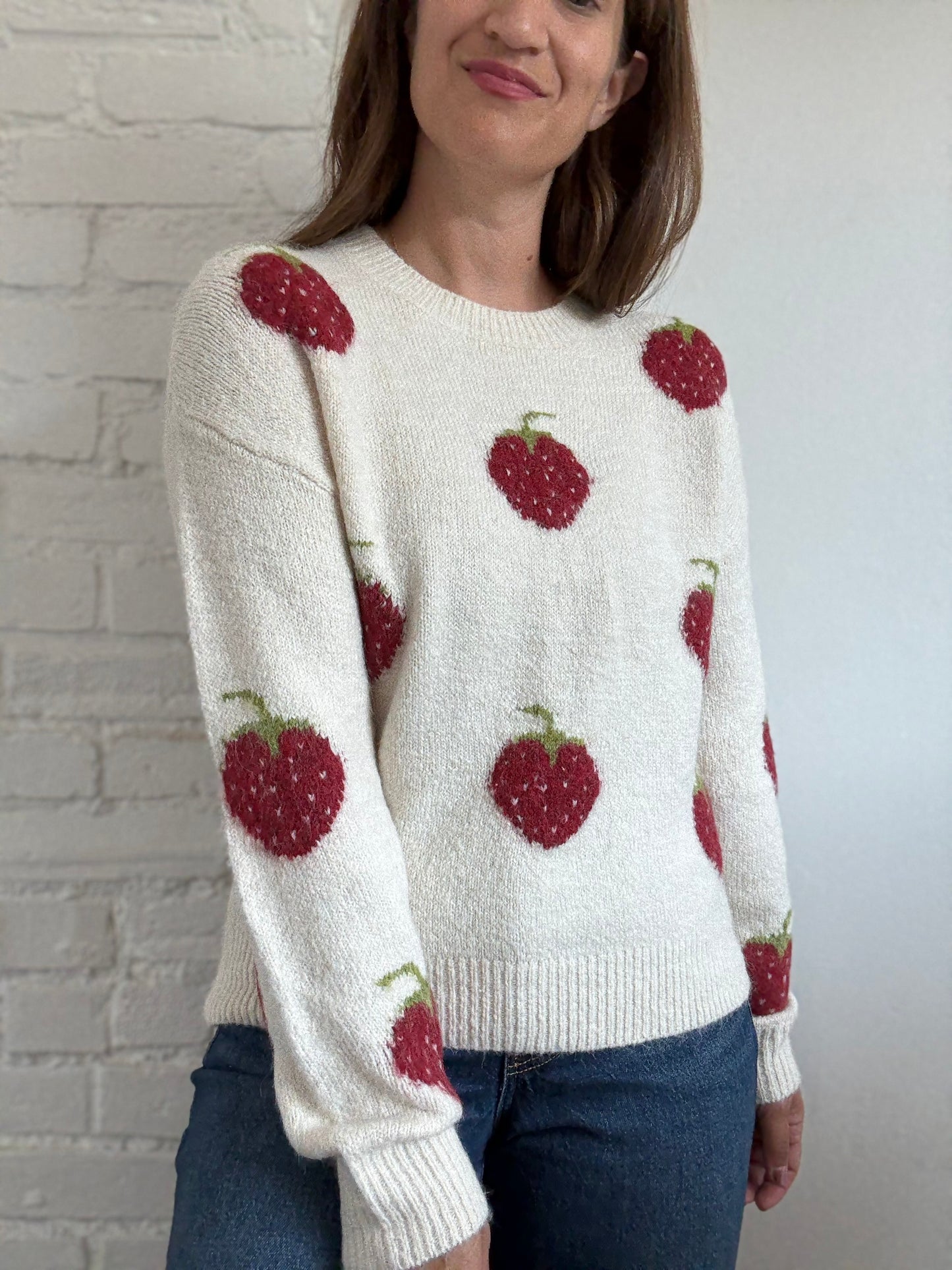 Strawberry Fluffy Sweater - Size M
