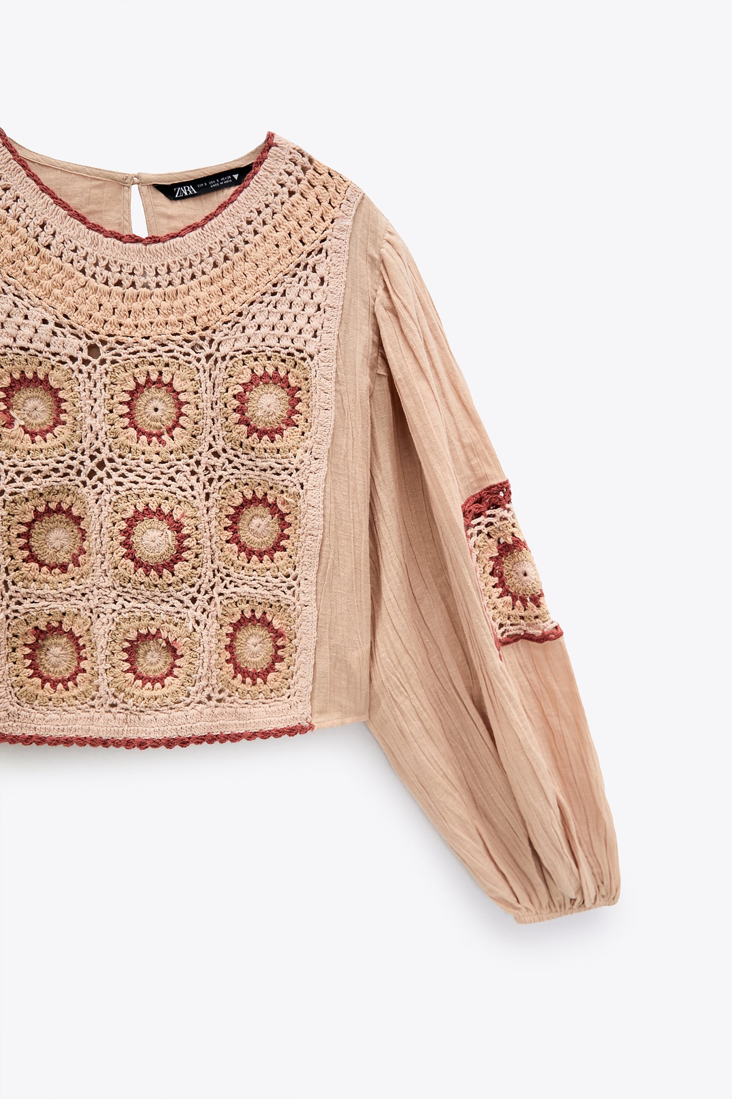 Crochet Linen Boho Top - Size S