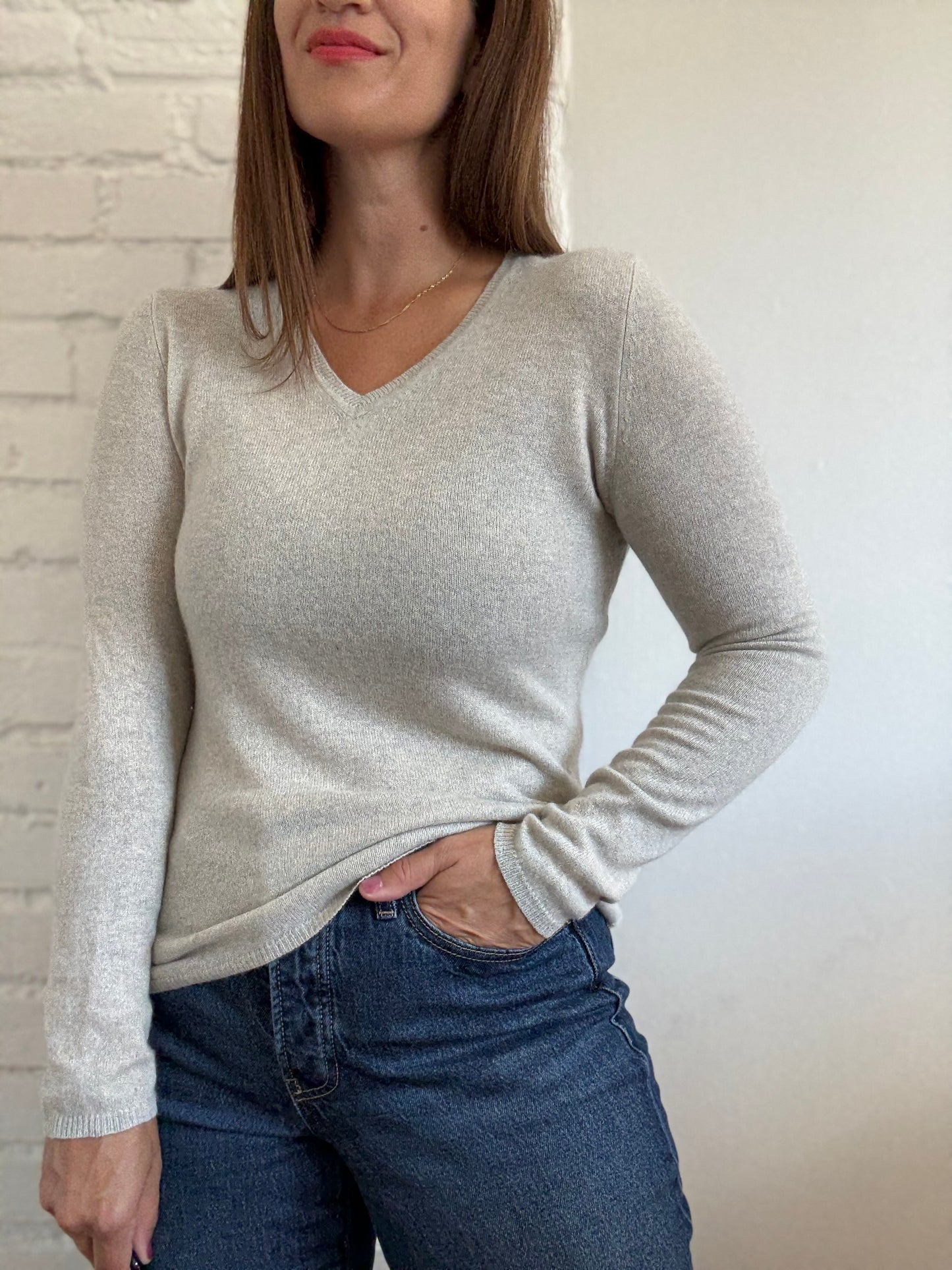 Cashmere V-Neck Sweater - Size XS/S