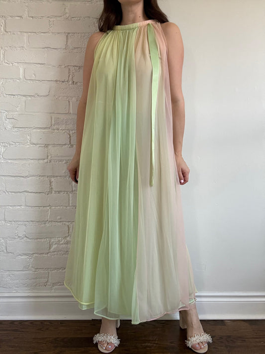 60s Pastel Nylon Chiffon Dress - Sz. M/L
