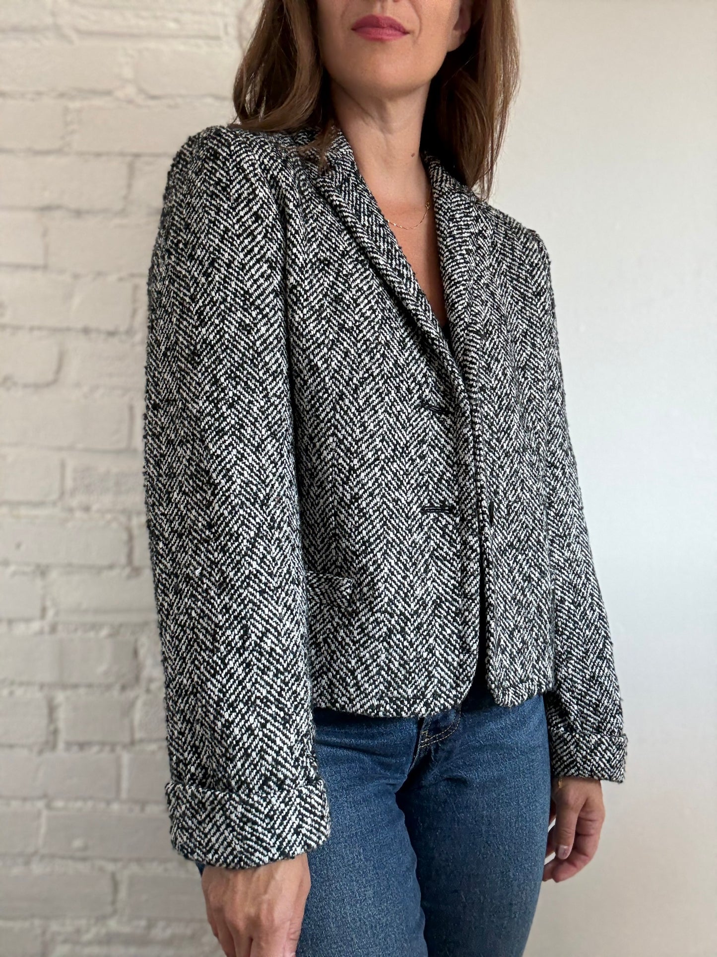 J Crew Herringbone Wool Blazer - Size L