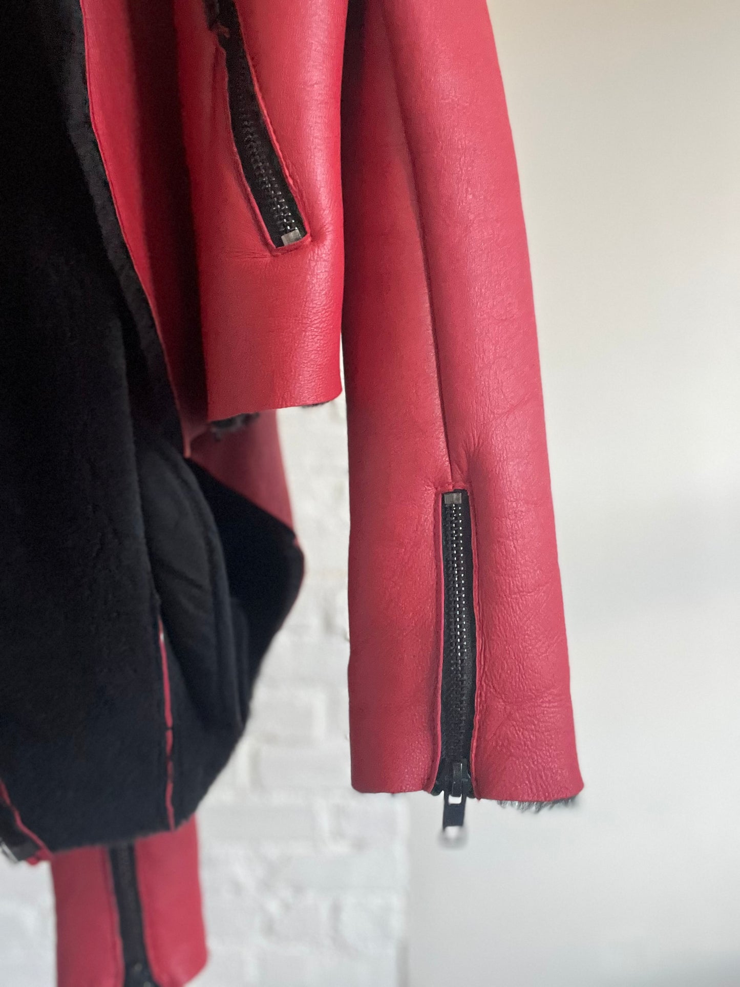 Leather Sheepskin Moto Jacket - Size M