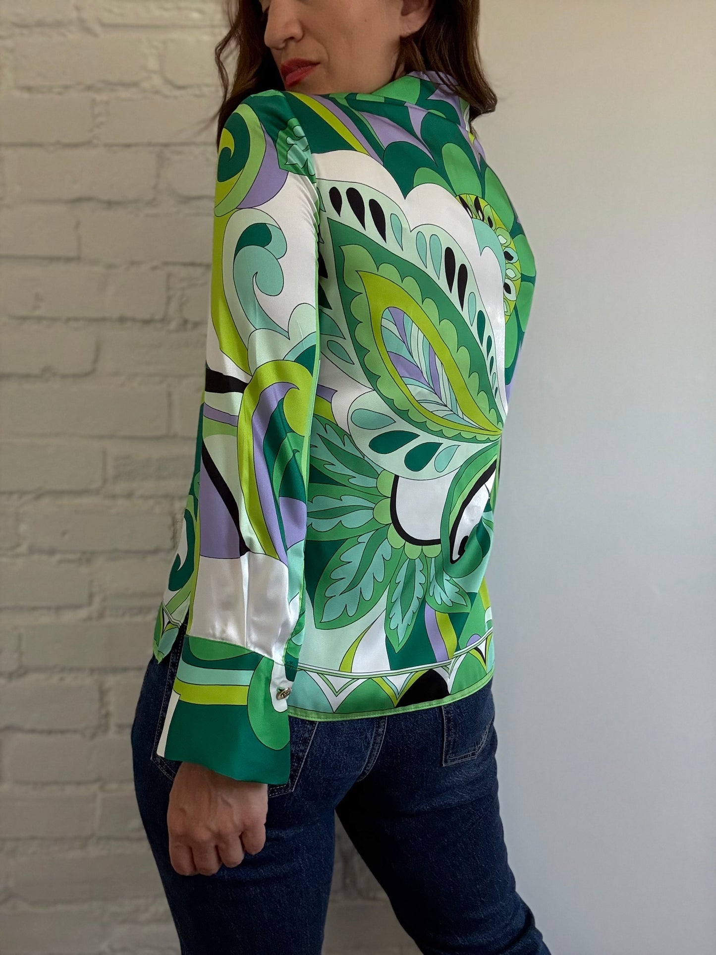 Colourful Psychedelic Satin Shirt - Size S