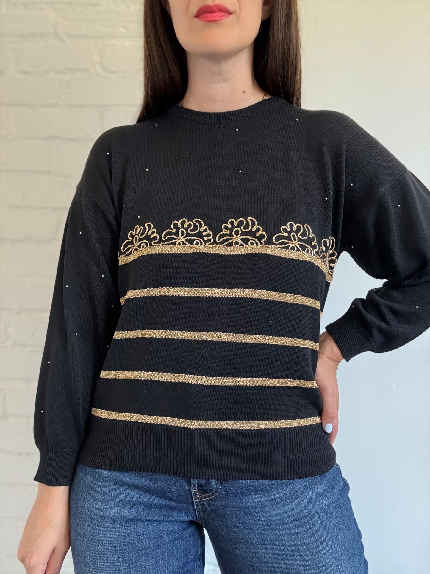 Black n Gold Knit Sweater - Size S/M