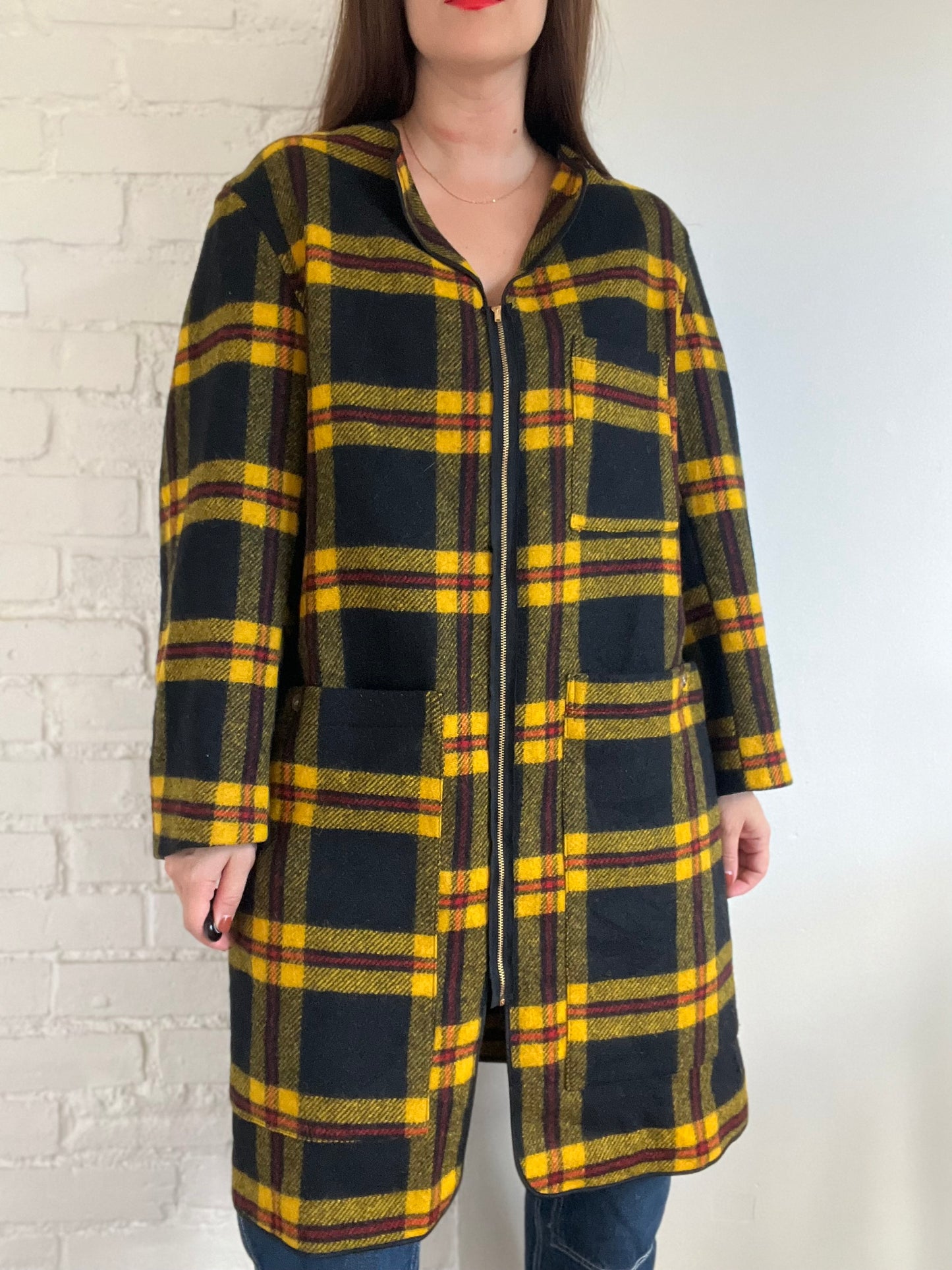 Vintage Plaid Light Overcoat - Size XL