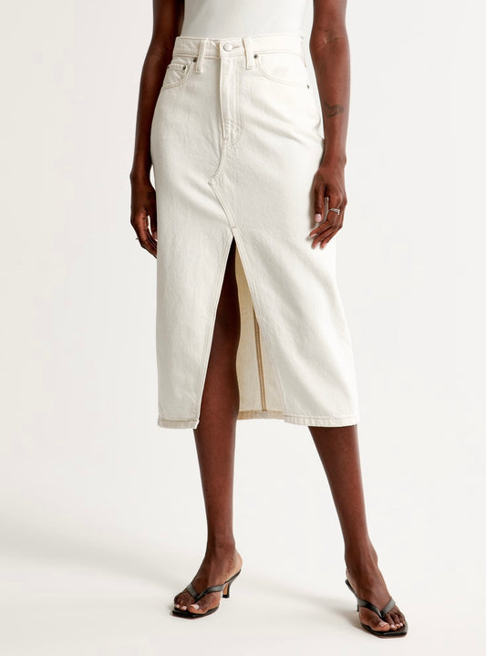 Ivory Denim Midi Skirt - Size 26