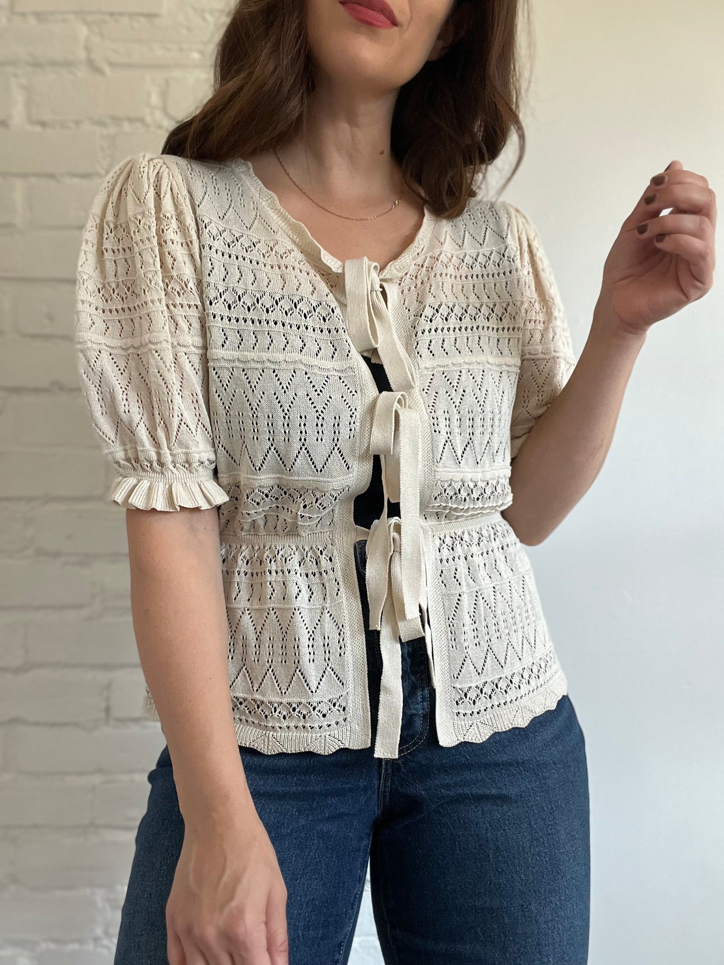 Pointelle Front Tie Top - M/L