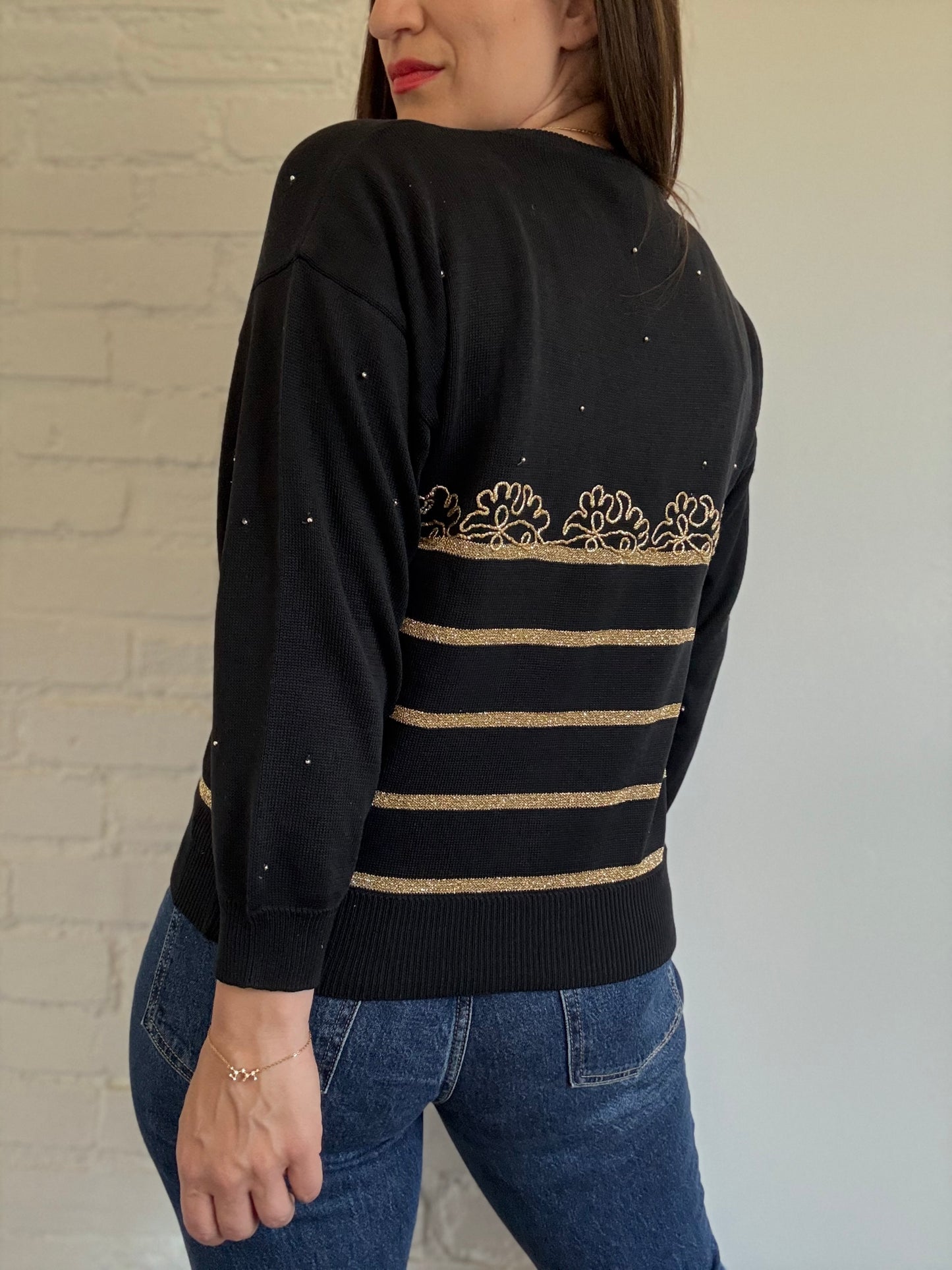Black n Gold Knit Sweater - Size S/M