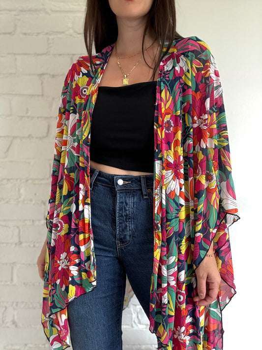 Retro Floral Mesh Cardigan - Size L/XL
