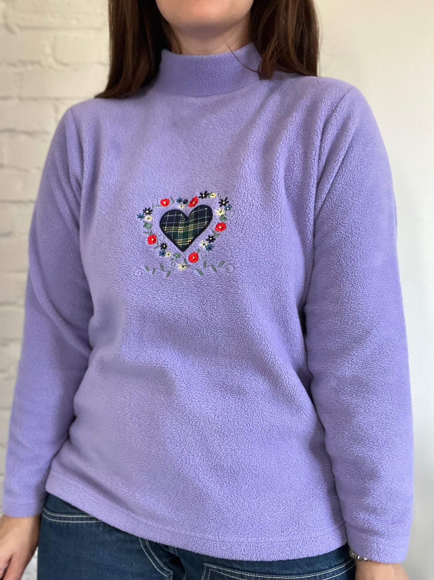 Lavender Heart Fleece Pullover - Size S