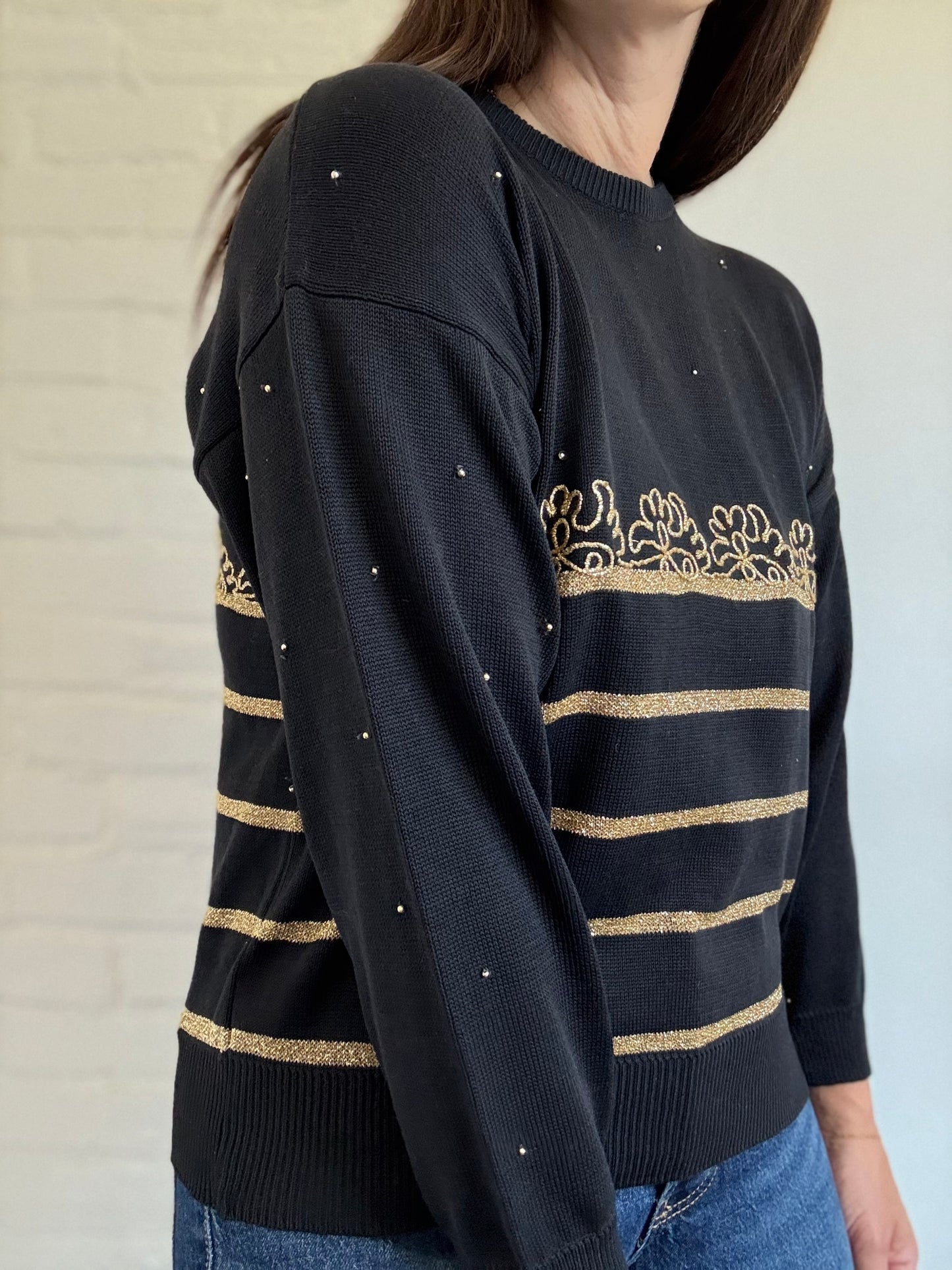 Black n Gold Knit Sweater - Size S/M