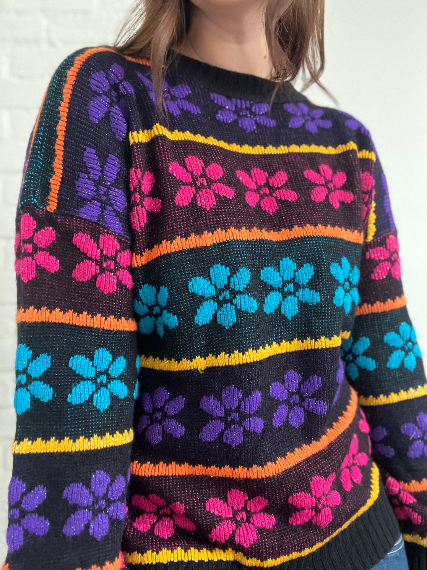 Metallic Floral Sweater - Size L