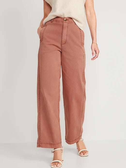 High-Waisted Wide-Leg Workwear Pants - Size 12