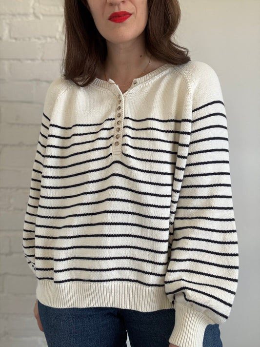 Button Neck French Sweater - Sz. L/XL