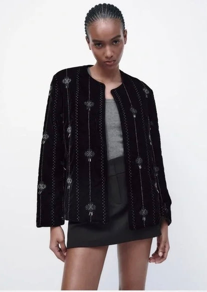 Zara Embroidered Velvet Jacket - S (oversized)