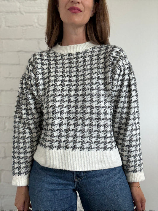 Mango Houndstooth Wool Blend Sweater - Size S