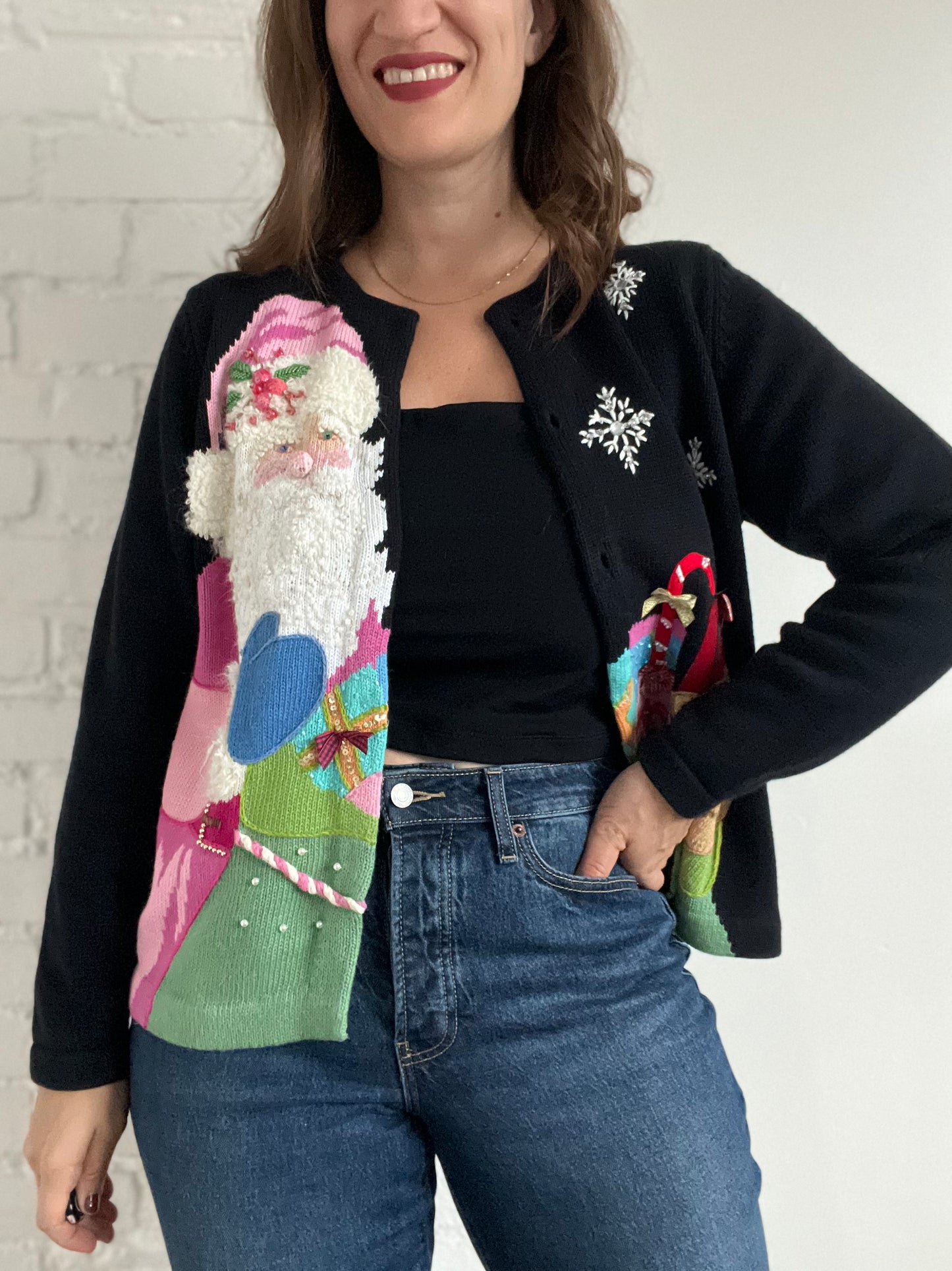 Pink Santa Sweater - L