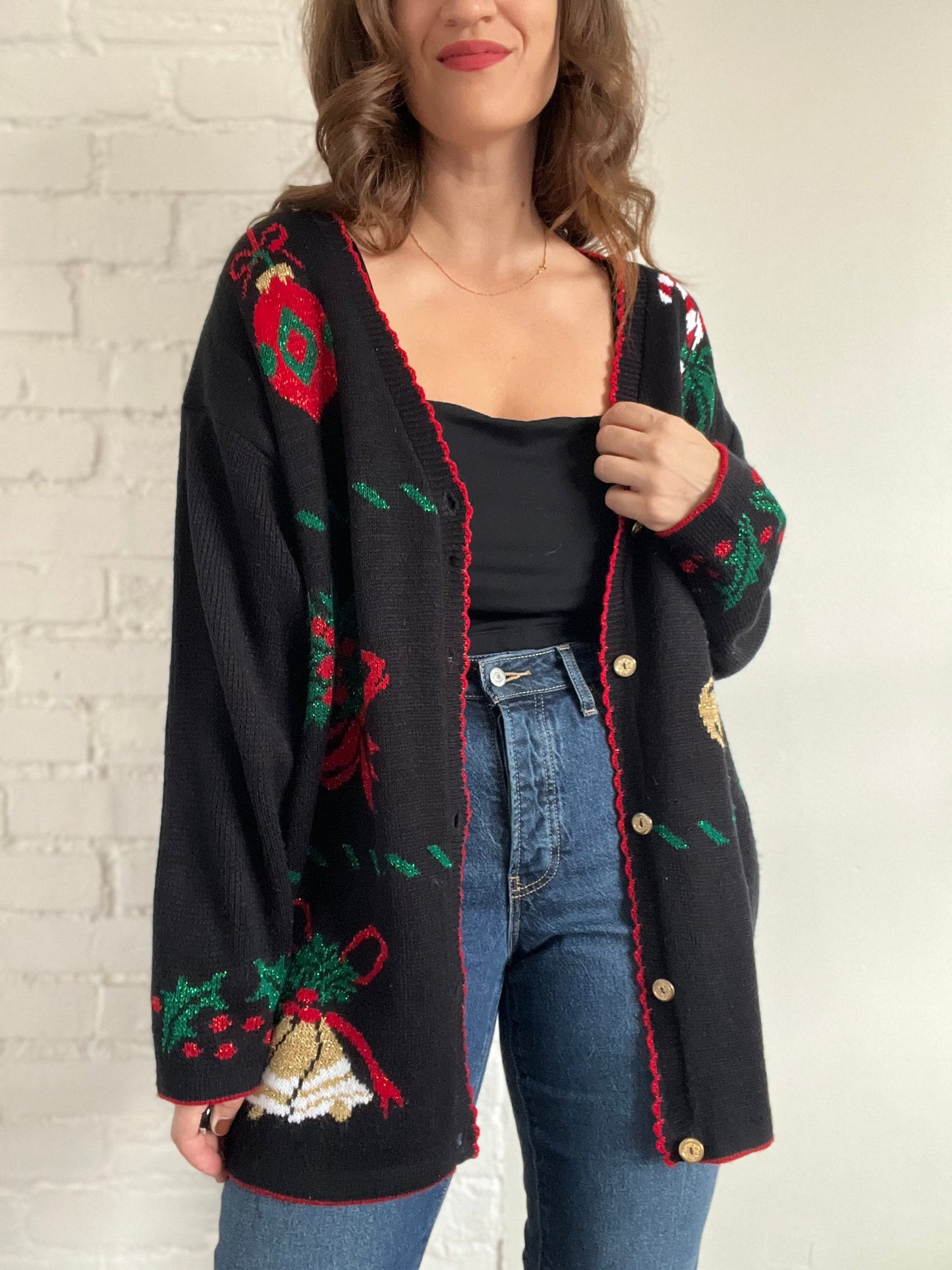 Long Festive Metallic Cardigan - 1X