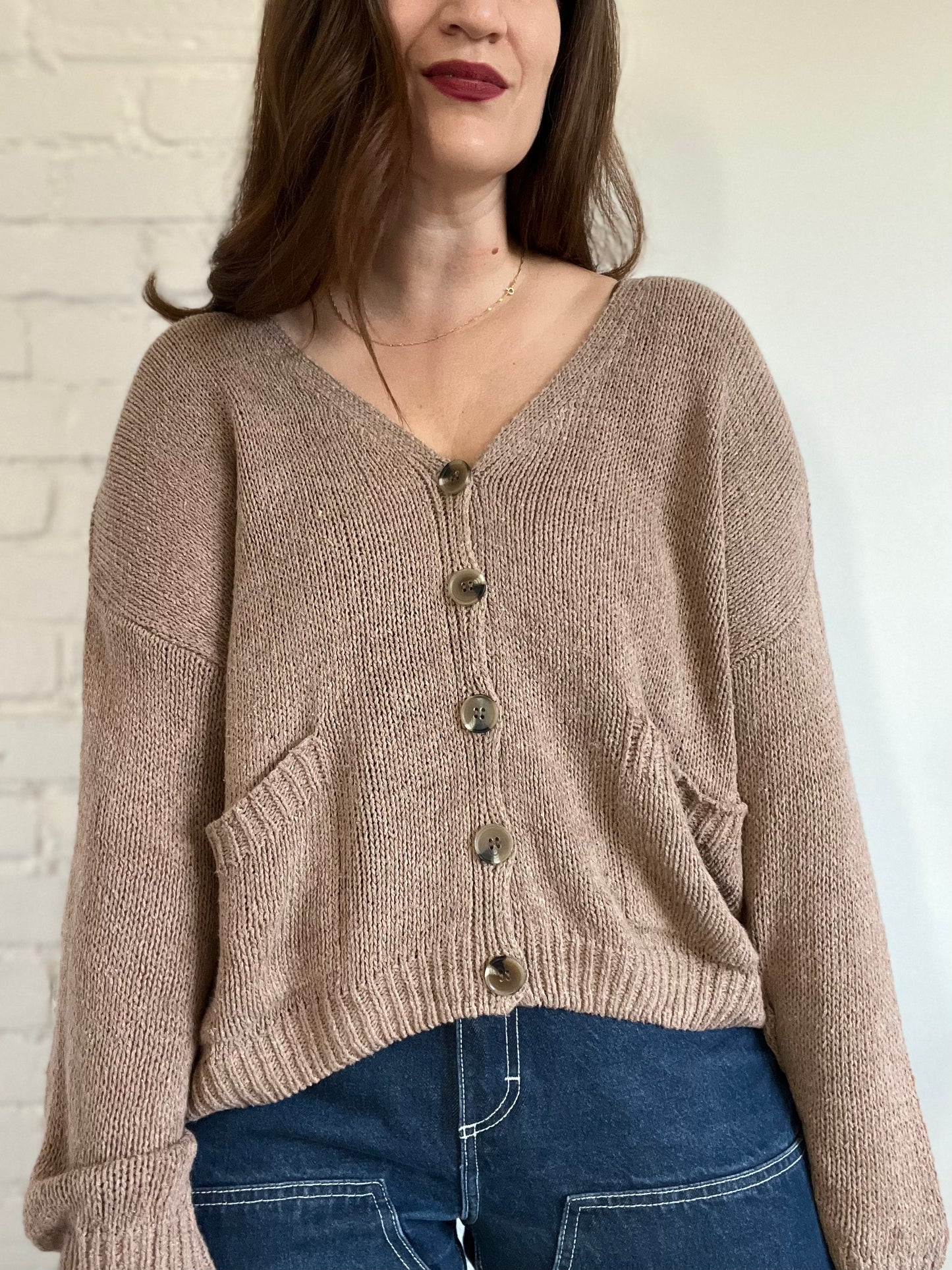 Relaxed Tan Cardigan Knit - M