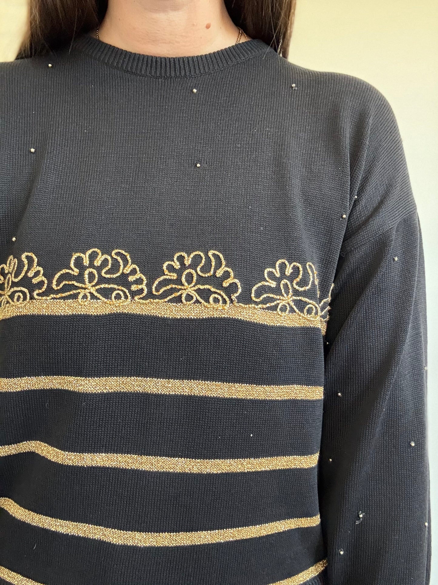 Black n Gold Knit Sweater - Size S/M