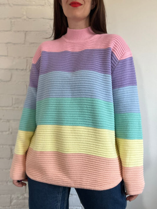 Oversized Rainbow Pastel Sweater - L