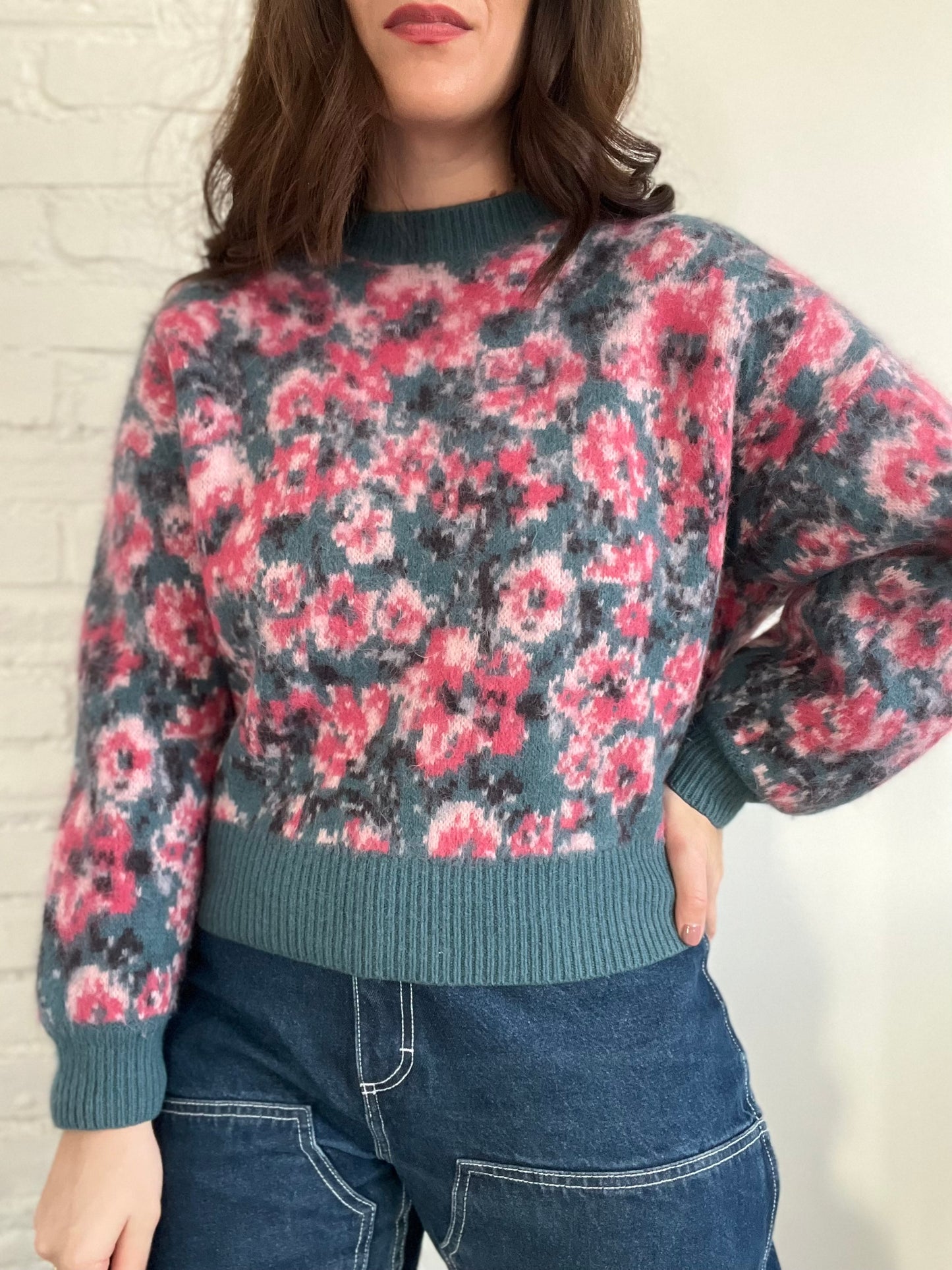 Floral Contrast Sweater - Size M
