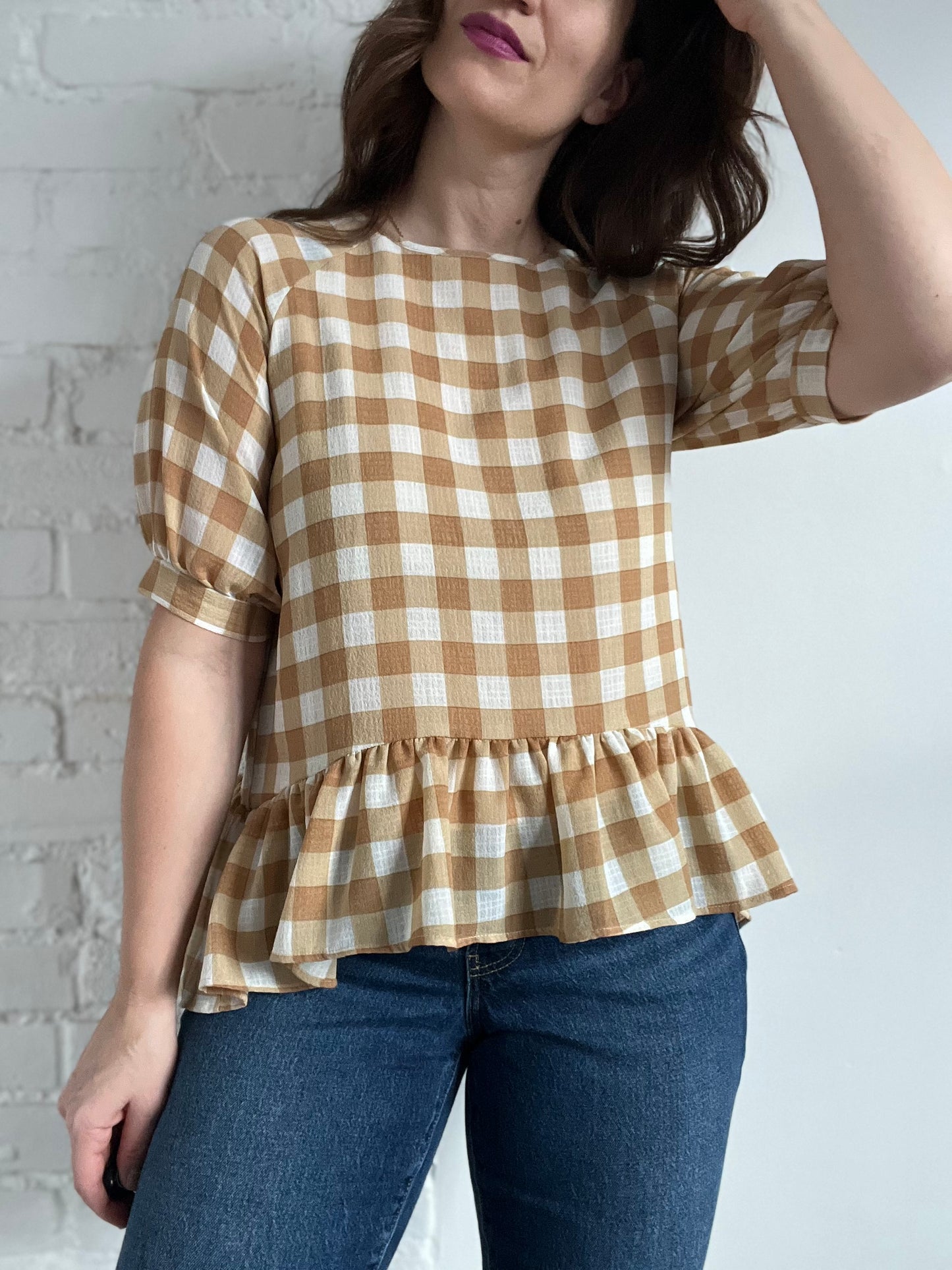 Gingham Neutral Top - Sz. M
