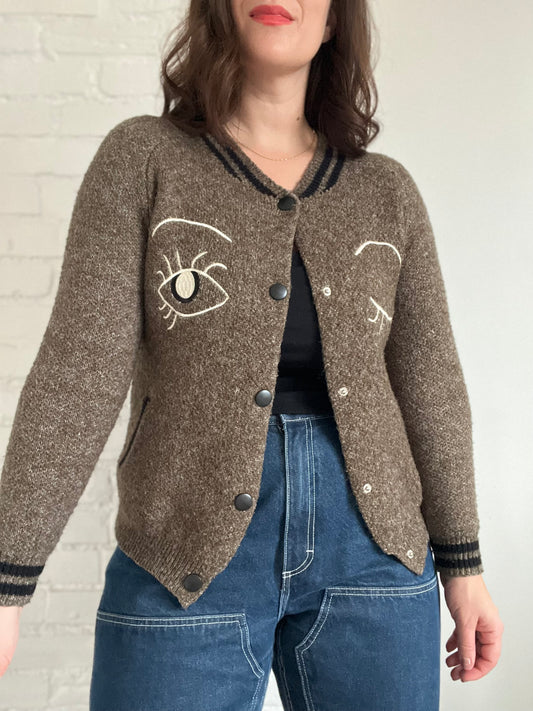 Winking Eyes Bomber Sweater - Size M