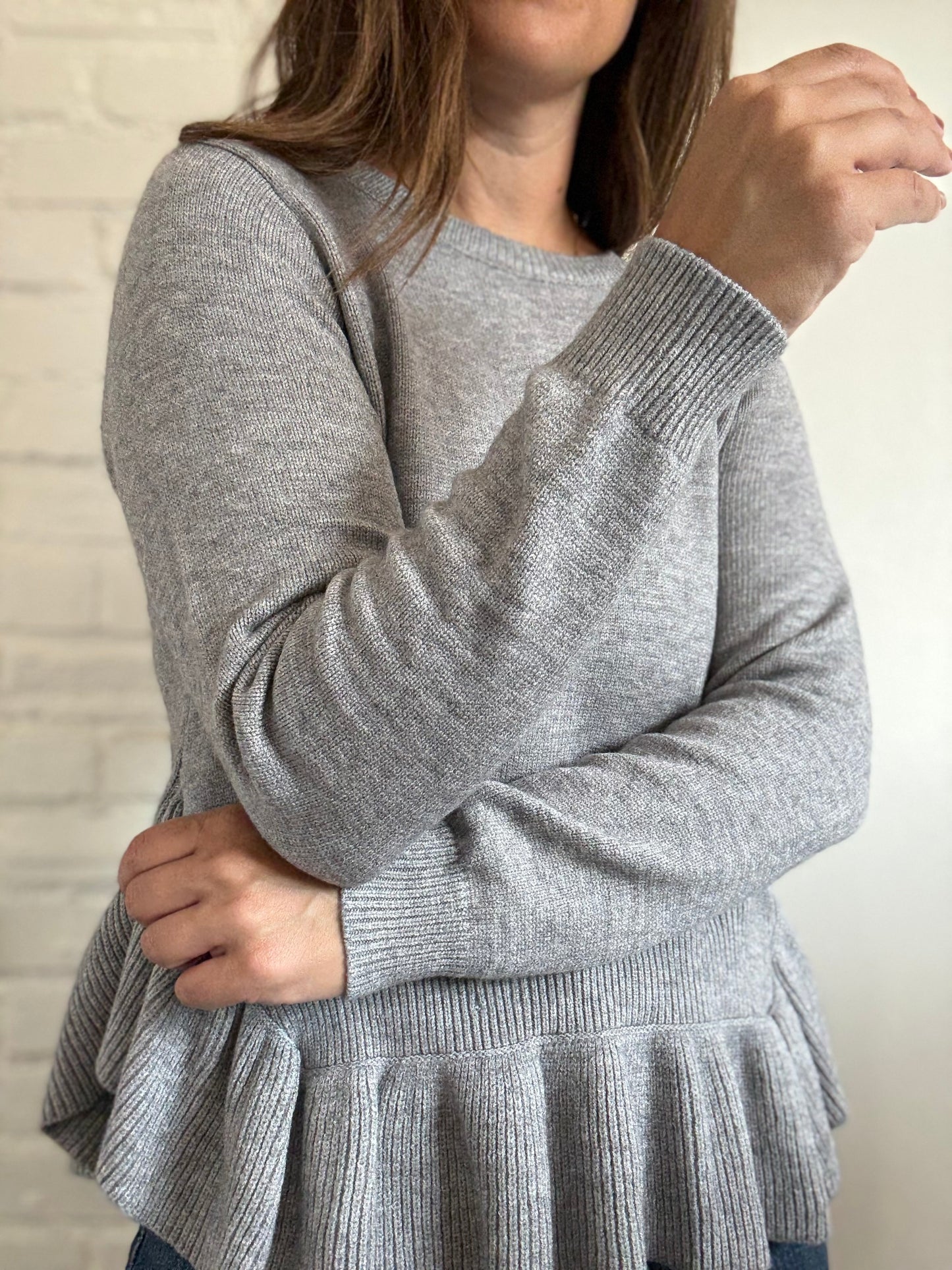 Ruffle Flounce Grey Sweater - Size L