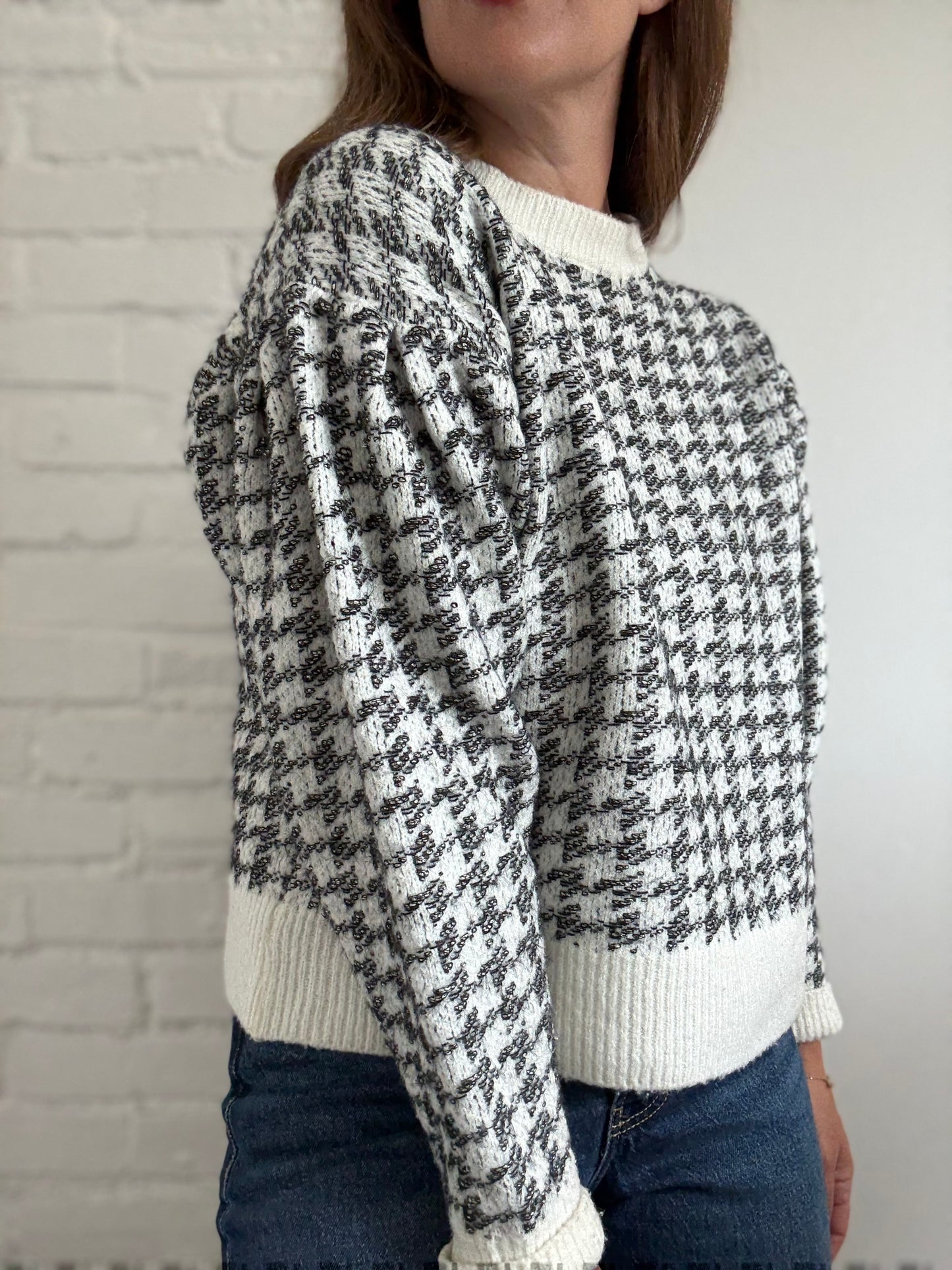 Mango Houndstooth Wool Blend Sweater - Size S