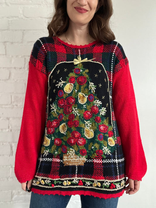 Chunky Christmas Tree Sweater - L (oversized)