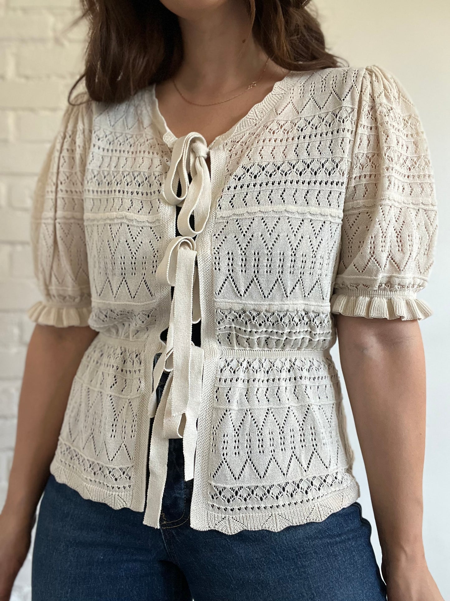 Pointelle Front Tie Top - M/L