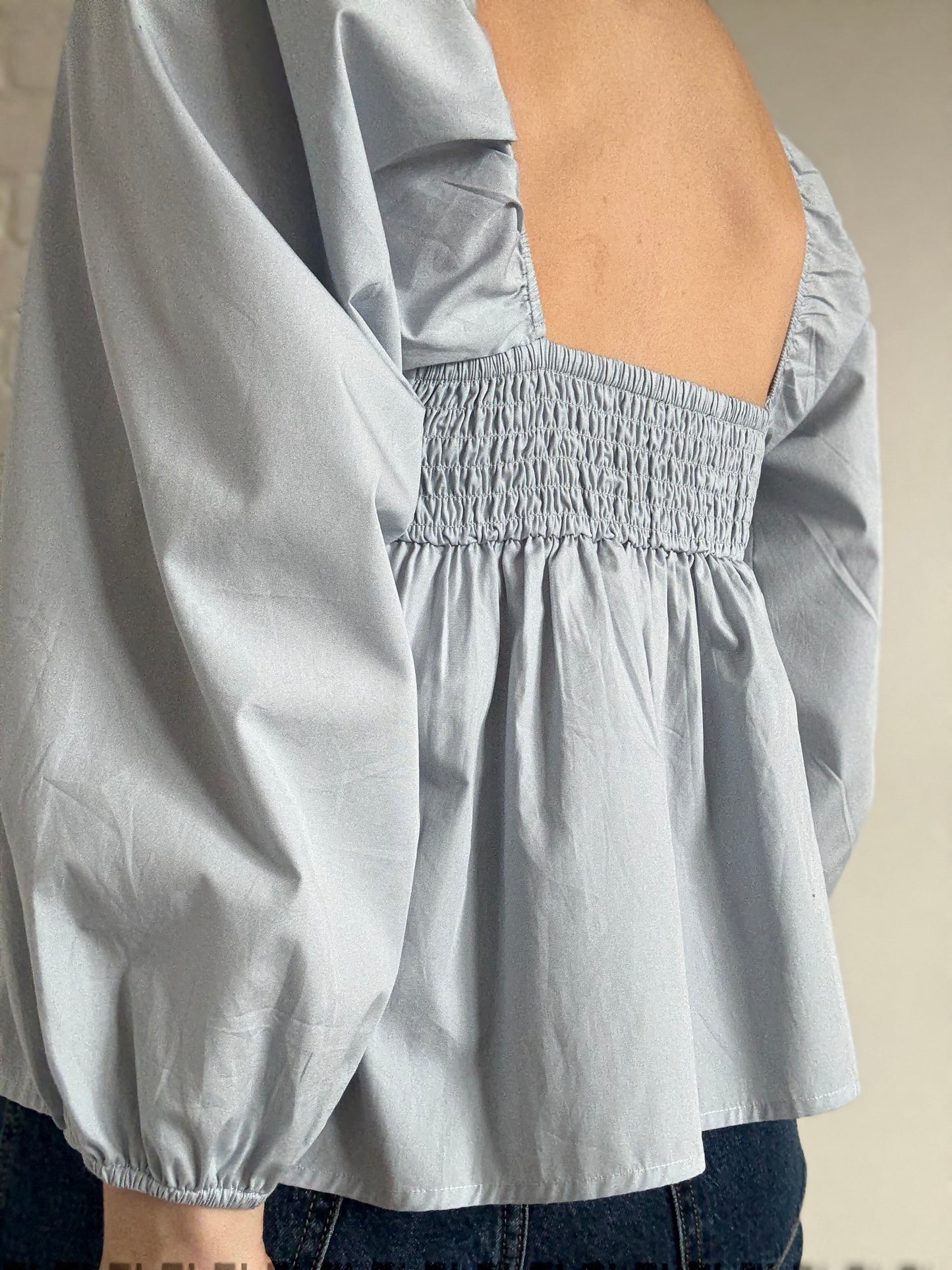 Pastel Blue Balloon Blouse - Sz. L Petite