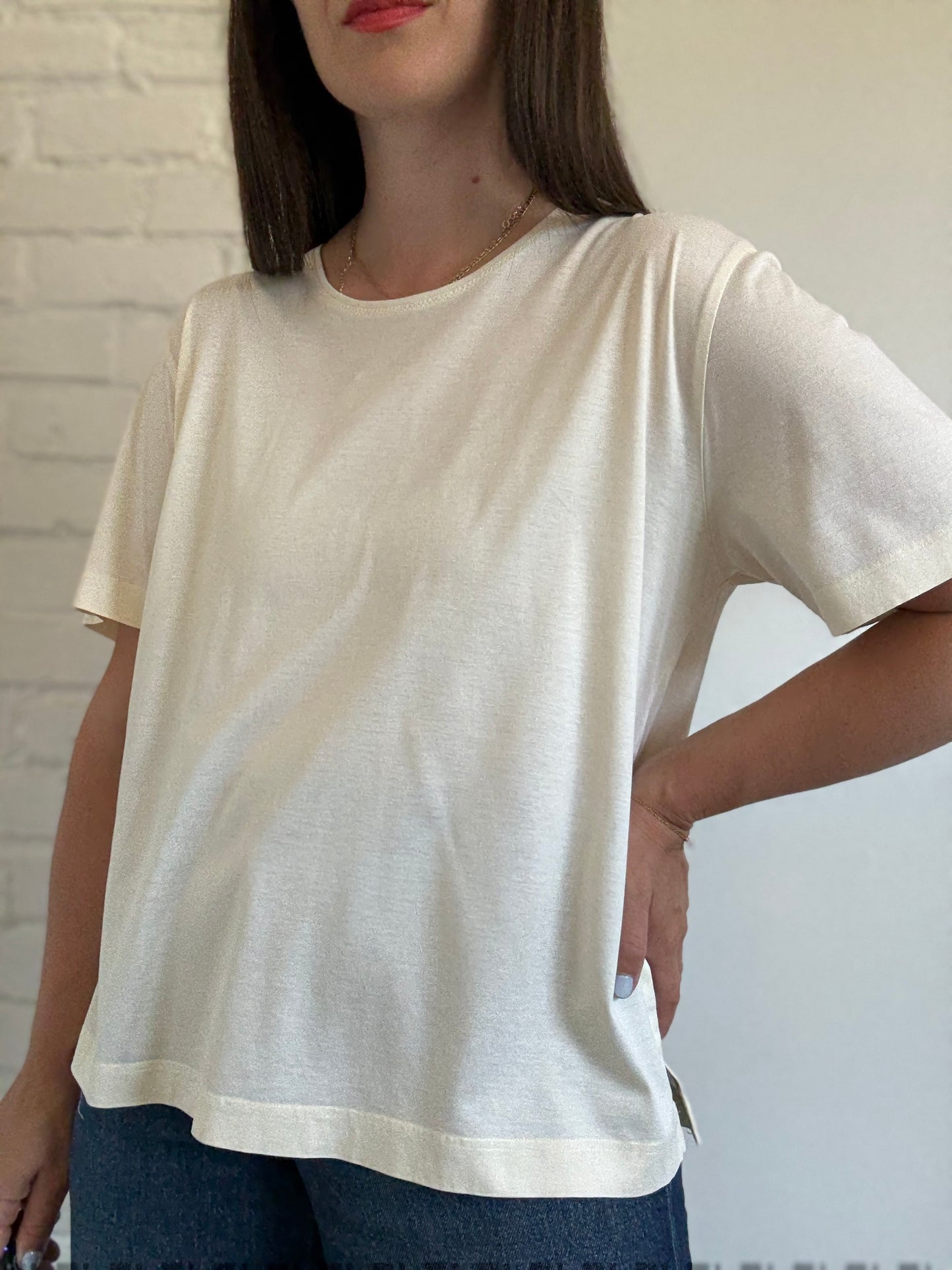 Italian Cotton Plain Ivory Tee - Size XL