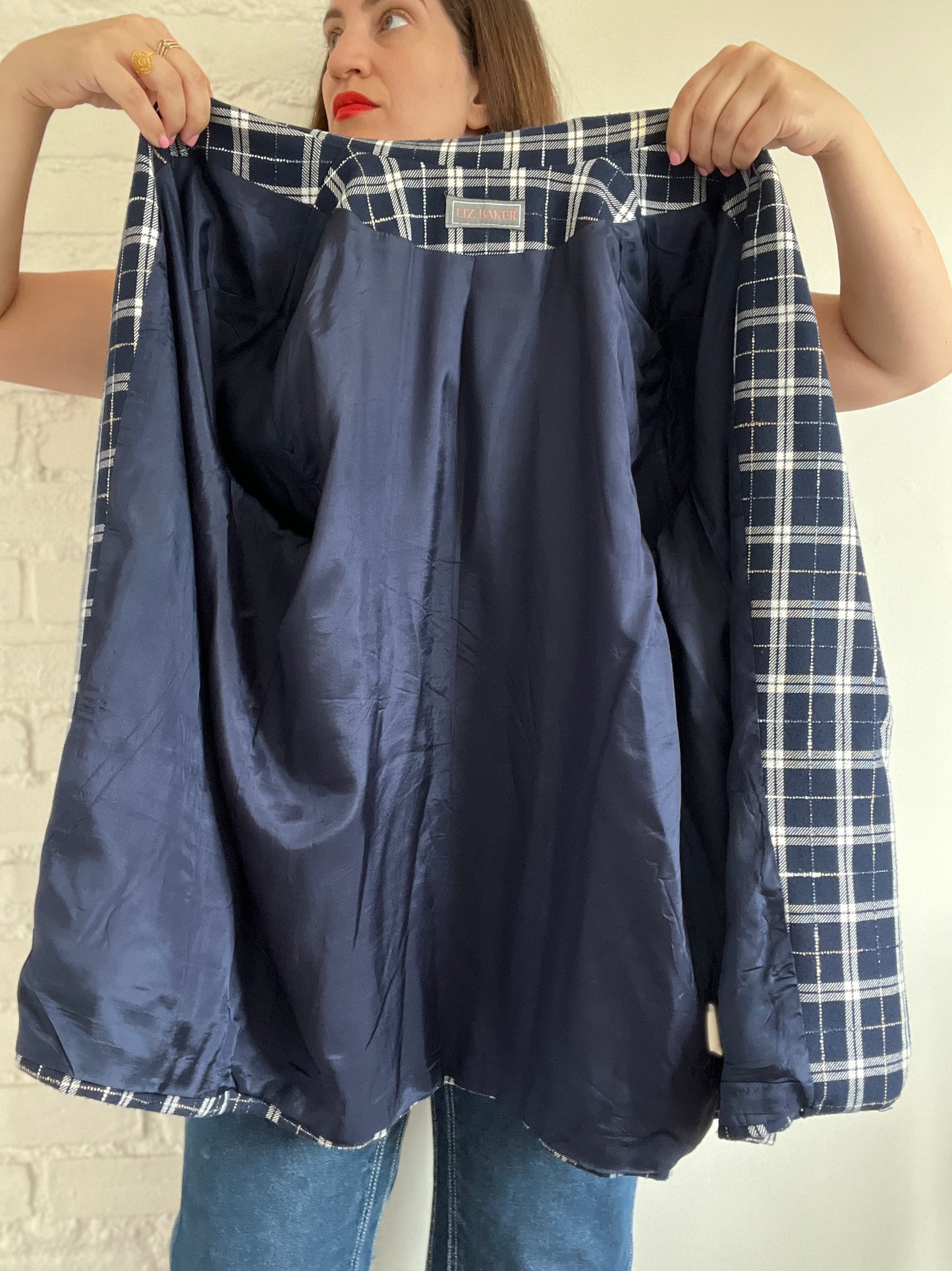 Vintage Navy Plaid Blazer - XL or 16