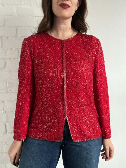 Red Sequin Cardigan - L