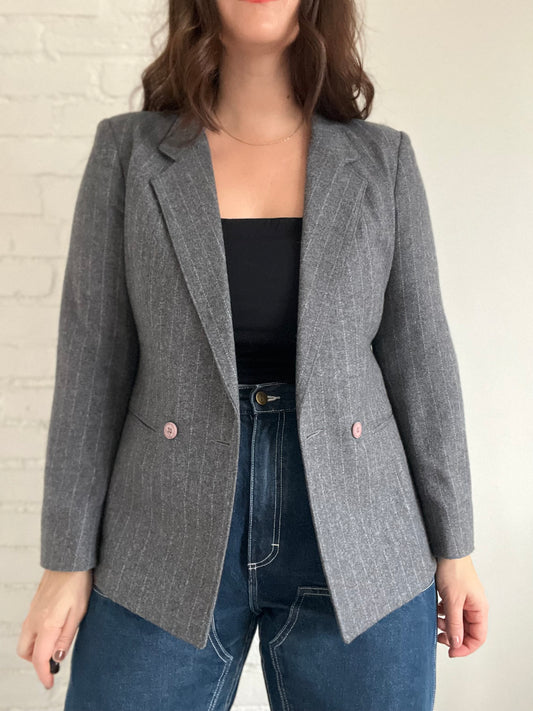 Pinstripe Double-Breasted Blazer - Size M