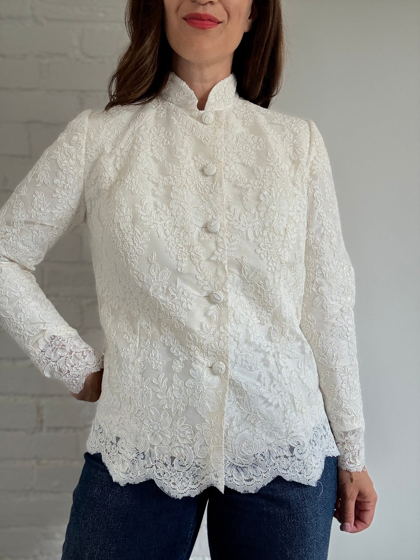 White Scalloped Lace Jacket - Size S/M