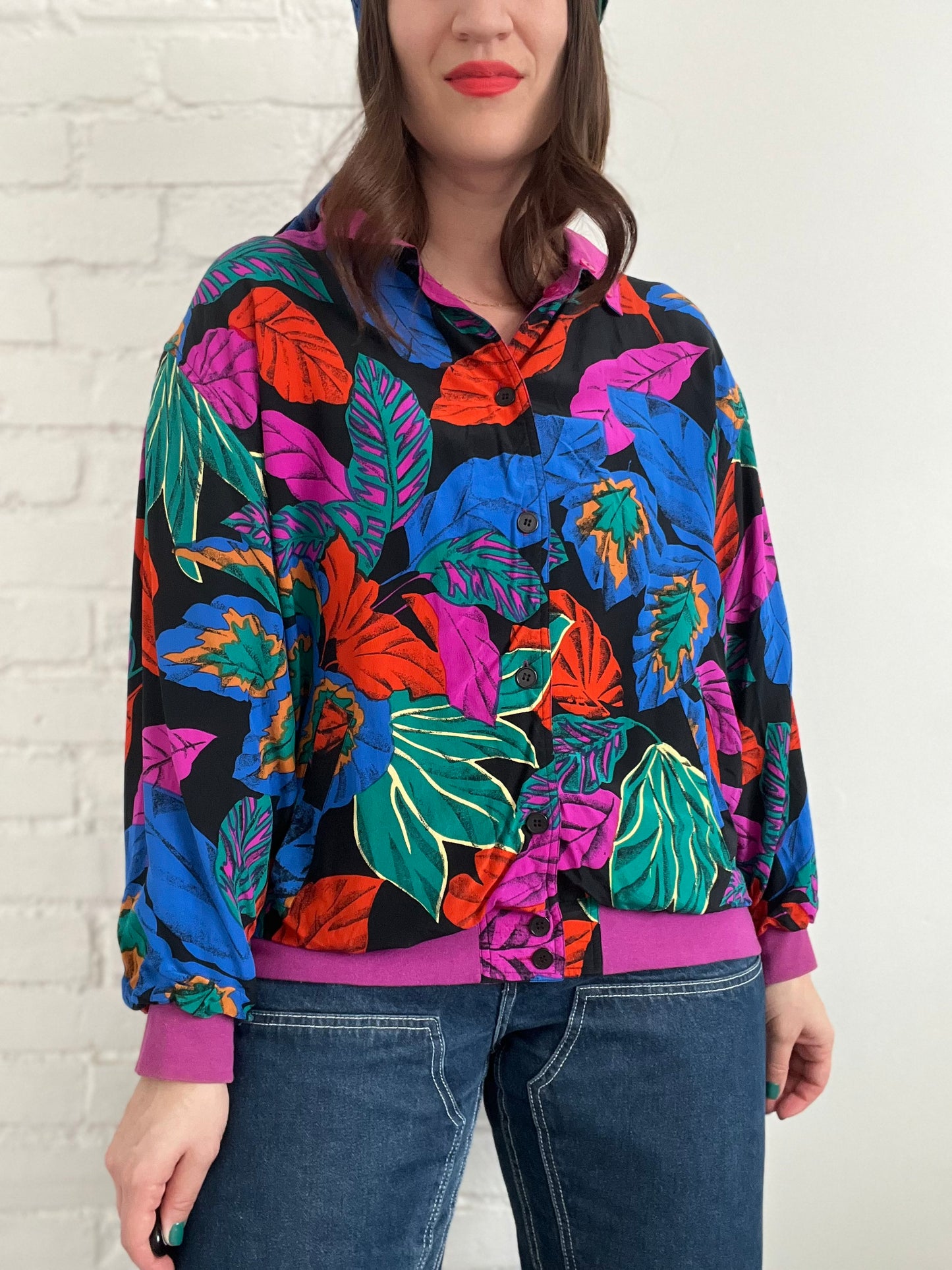 Double-Sided Silk Leaves Bomber - Size L/XL