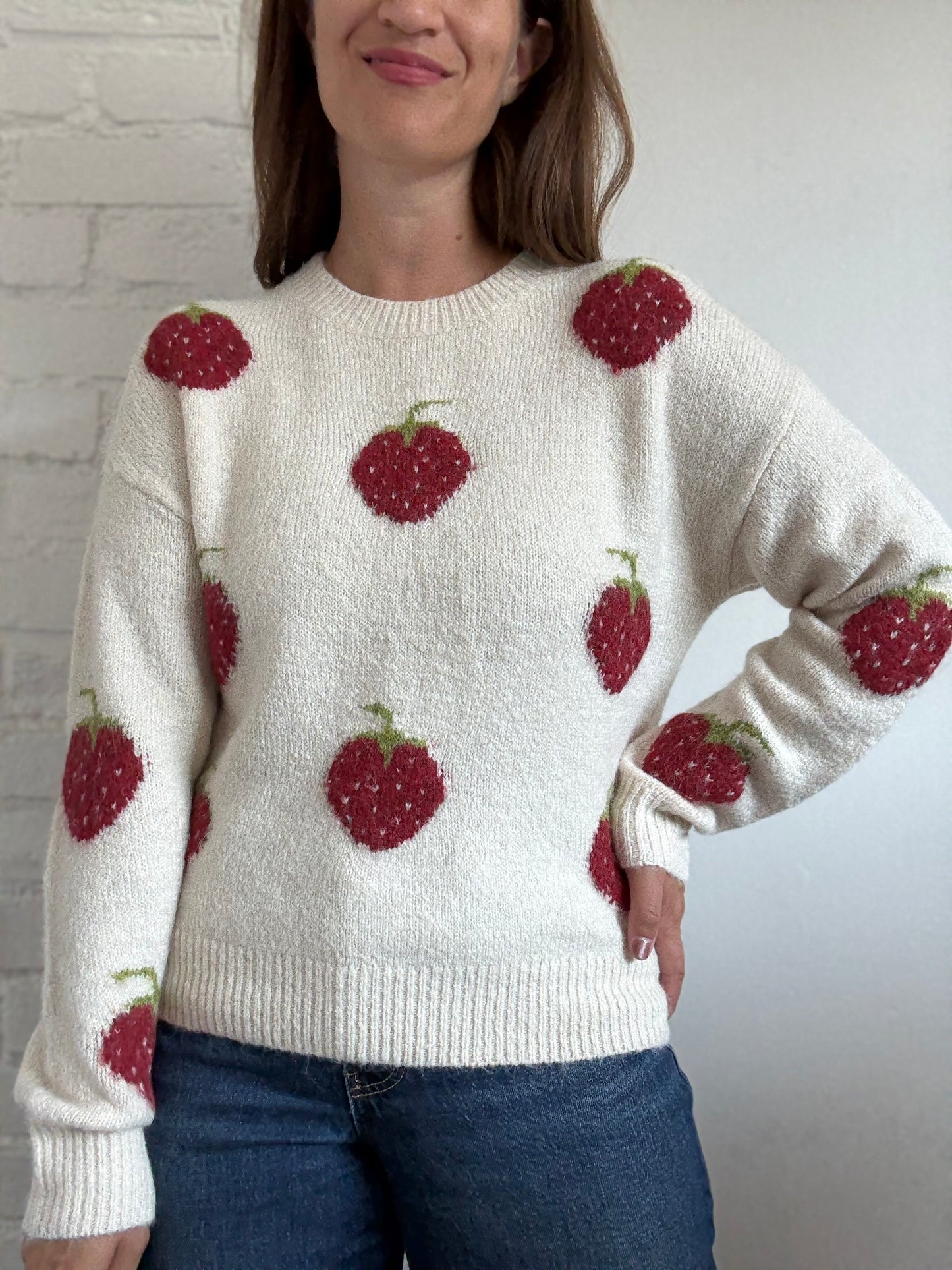 Strawberry Fluffy Sweater - Size M