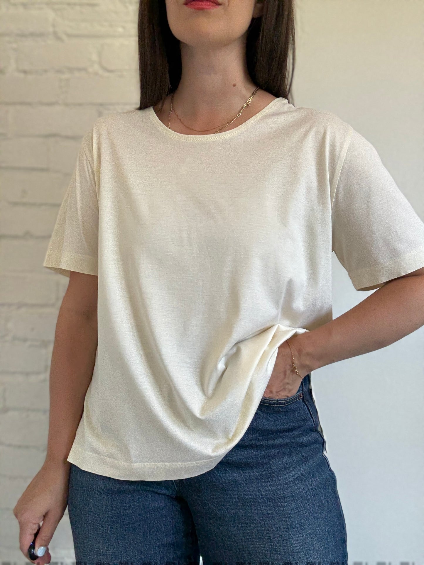 Italian Cotton Plain Ivory Tee - Size XL