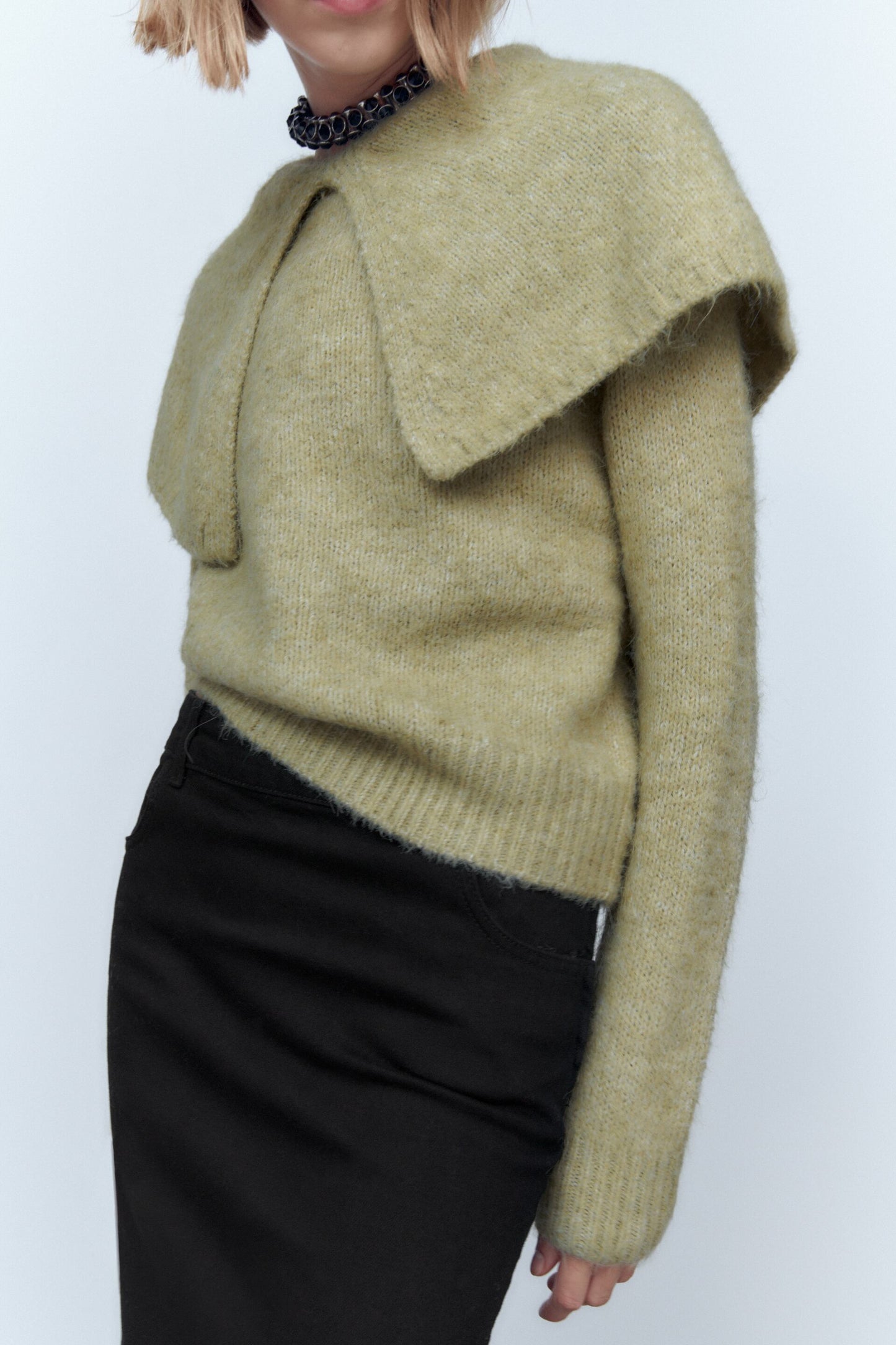 Wide Lapel Sage Sweater - S