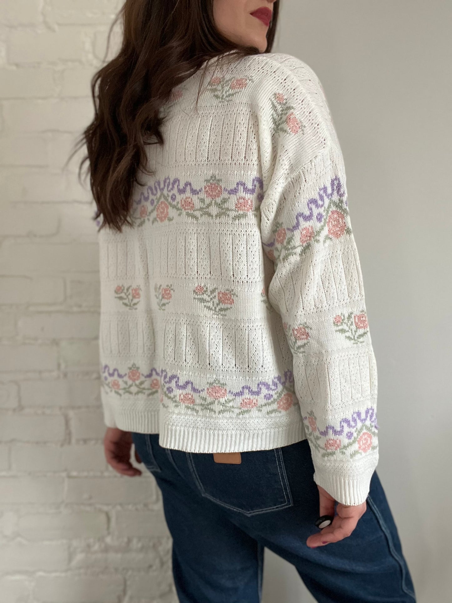 Bouquet Knit Pointelle Sweater - Size L