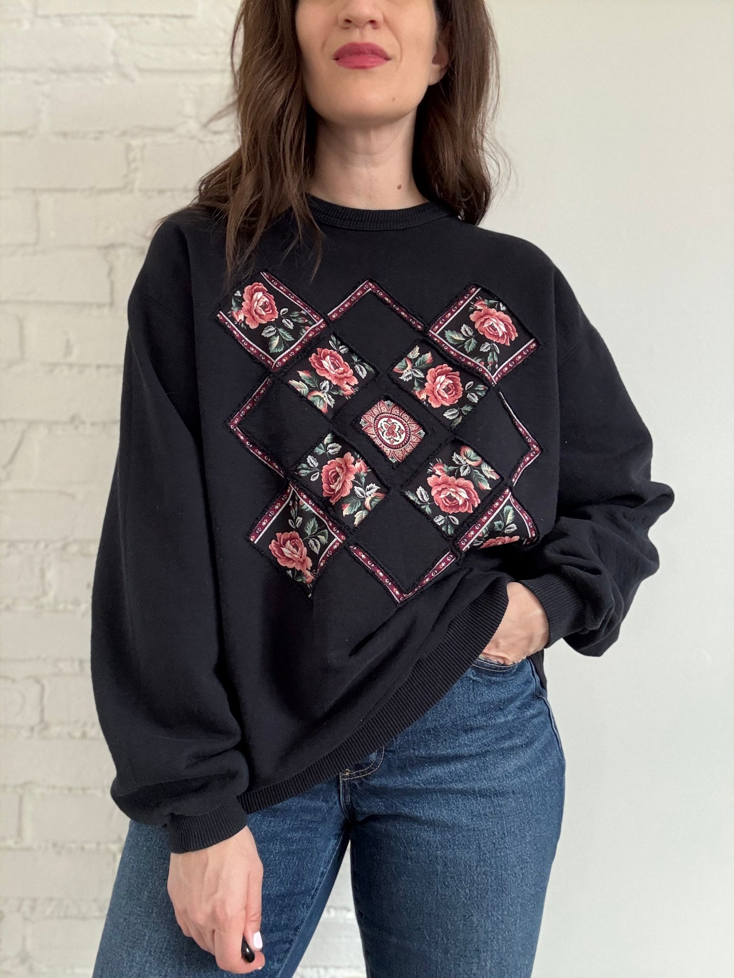 Quilted Floral Crewneck - Sz. XL