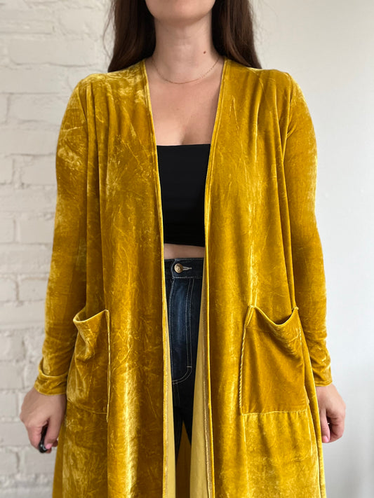 Mustard Yellow Velvet Duster - M