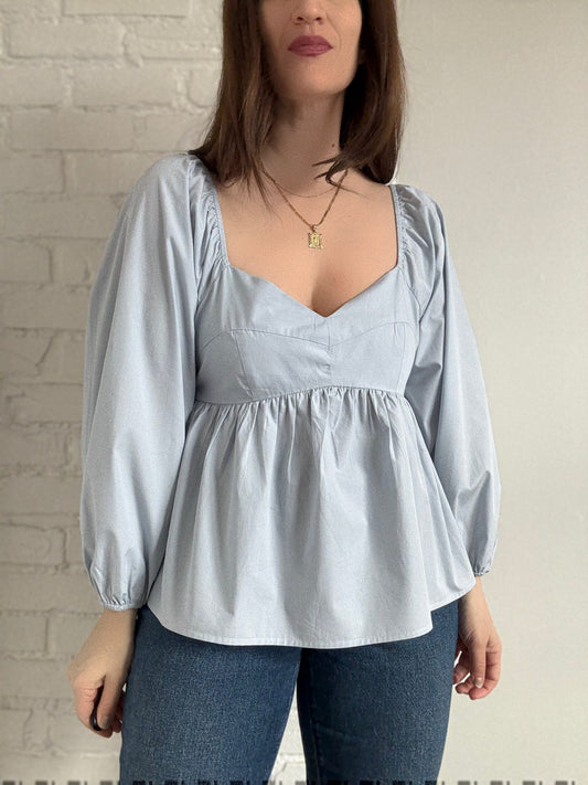 Pastel Blue Balloon Blouse - Sz. L Petite