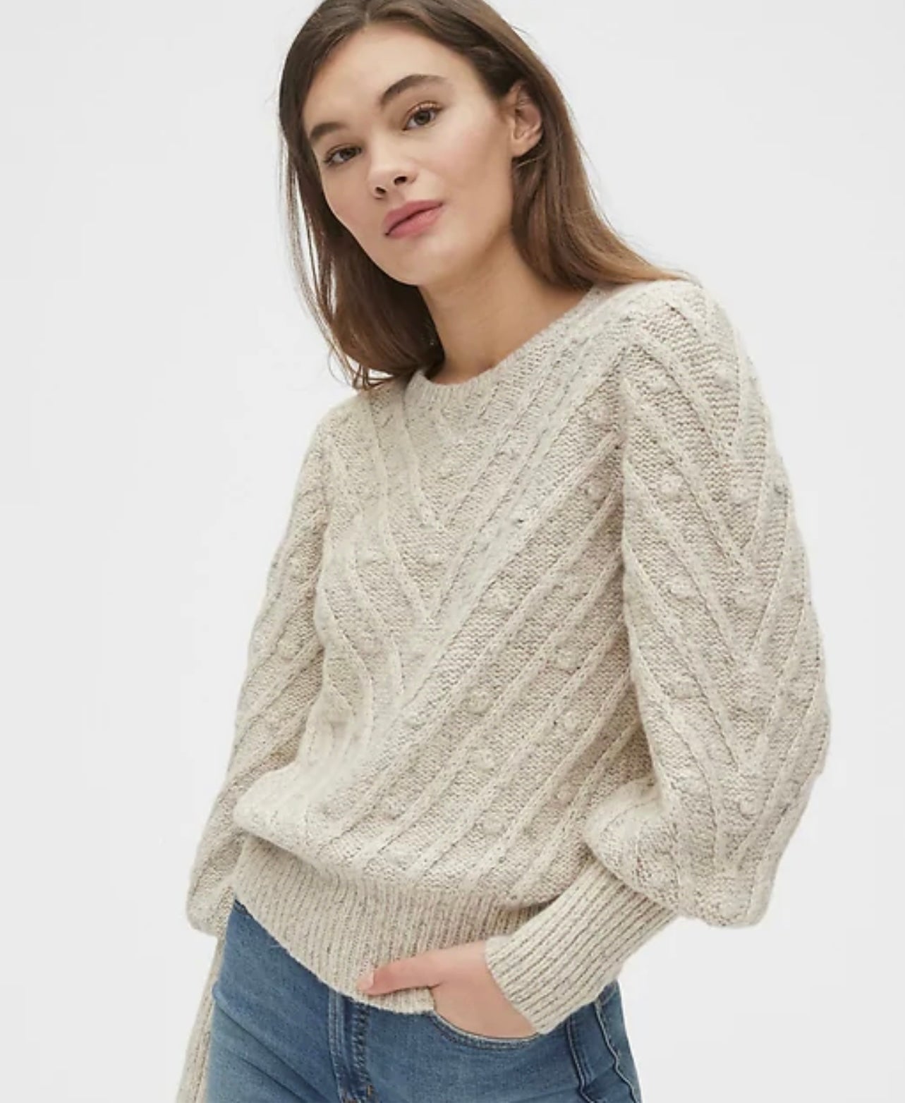 Cream Cable Knit Bobble Sweater - XS