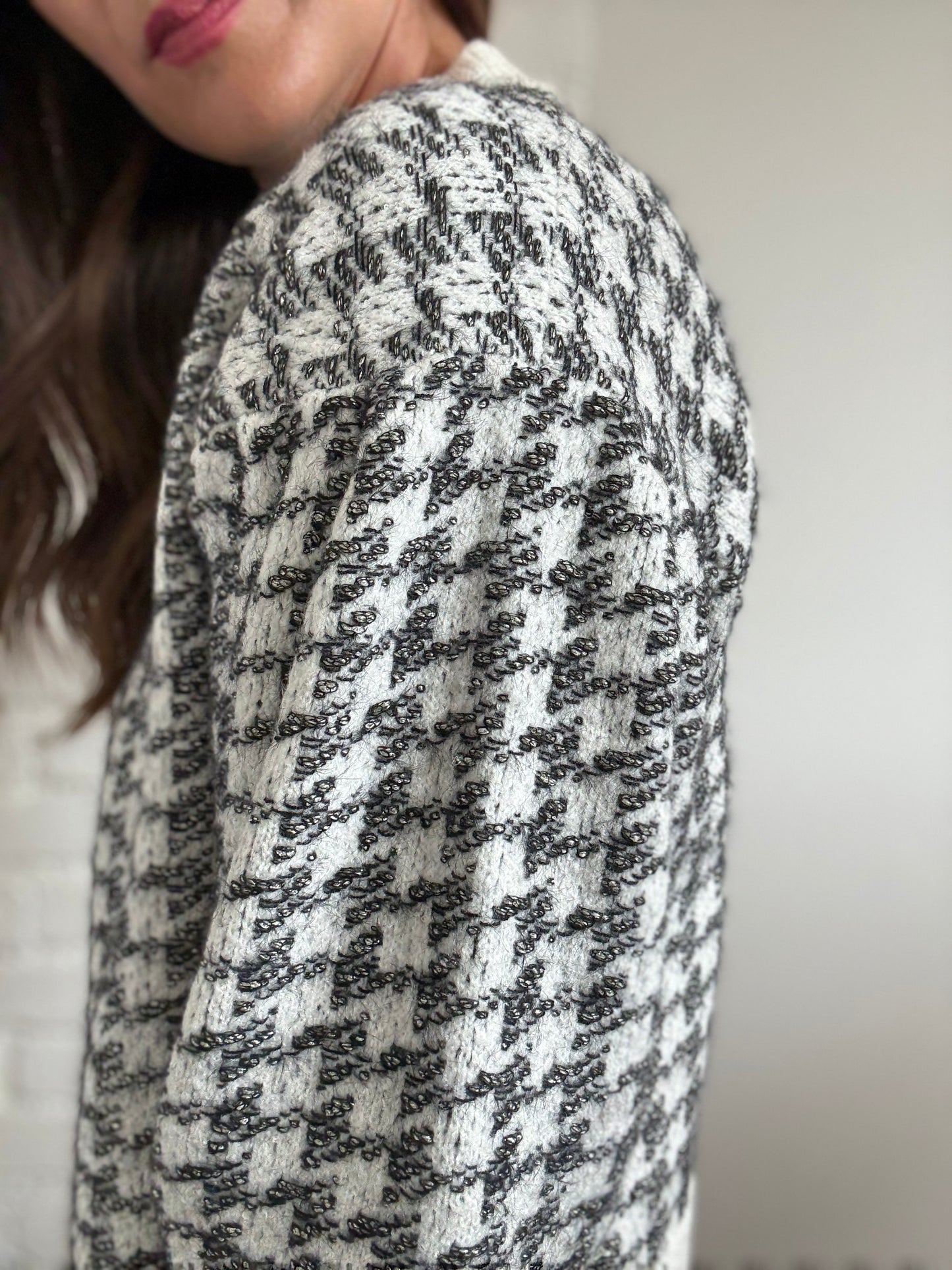 Mango Houndstooth Wool Blend Sweater - Size S