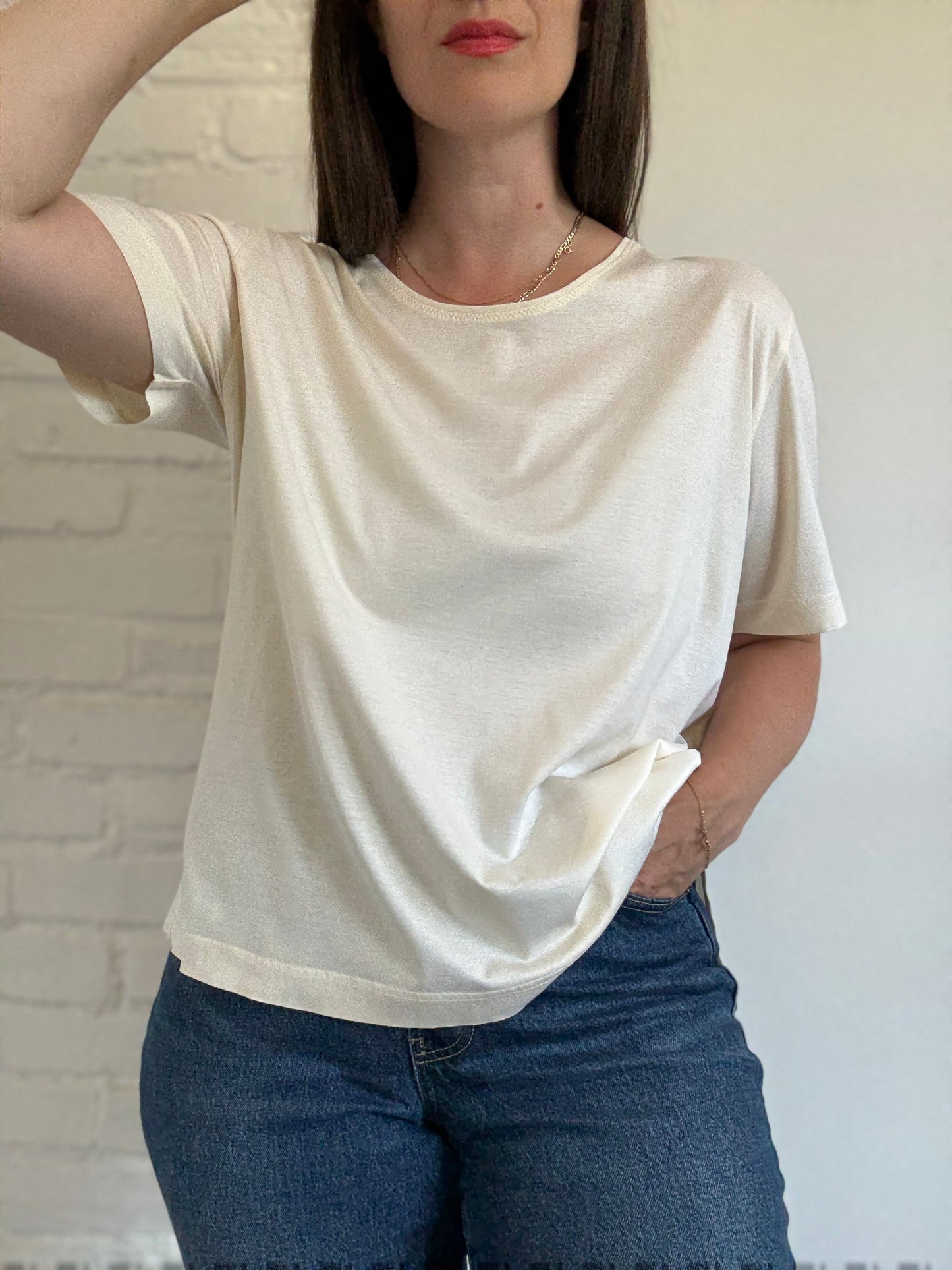 Italian Cotton Plain Ivory Tee - Size XL