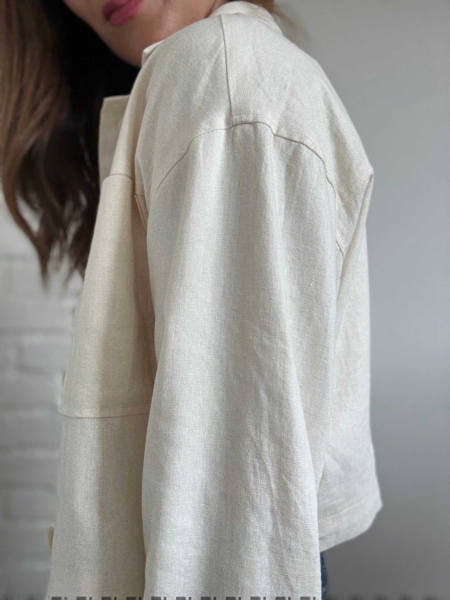 Linen Ivory Cropped Jacket - Size S (oversized)